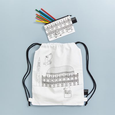 children canvas backpack and small flat canvas pouch